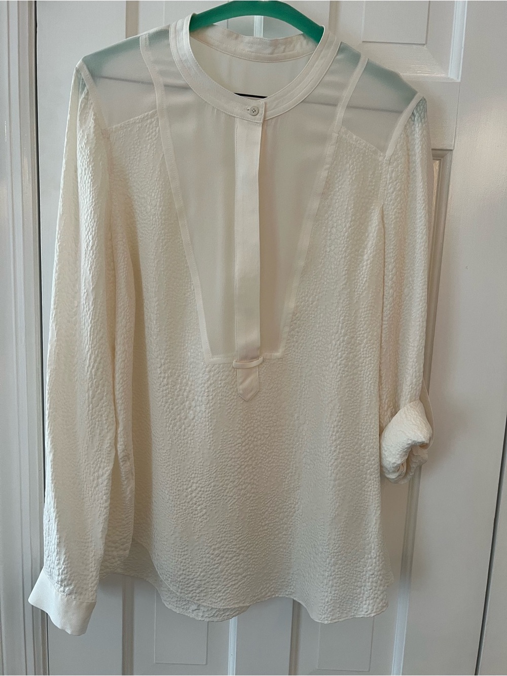 Rebecca Taylor Cream Textured Long-Sleeve Blouse